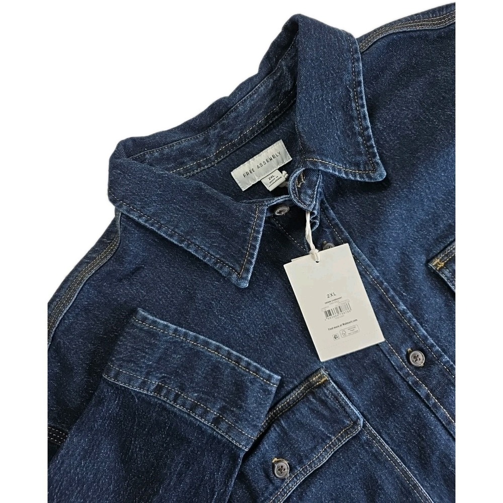 Free Assembly Women's Denim OVERSIZED Shirt Long Sleeves Size 2XL DARK RINSE NWT